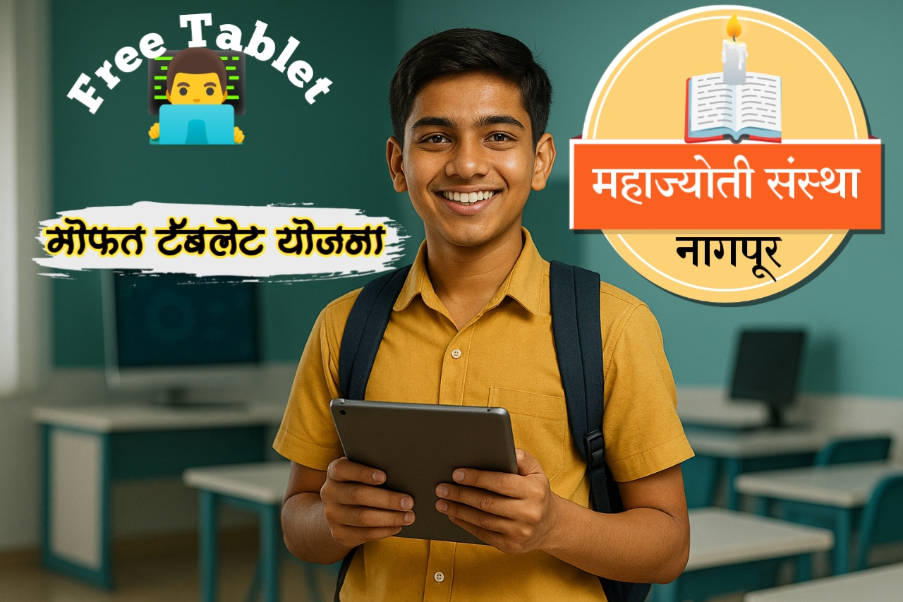 मोफत टॅबलेट घेऊन विद्यार्थी - महाज्योती टॅबलेट योजना २०२५